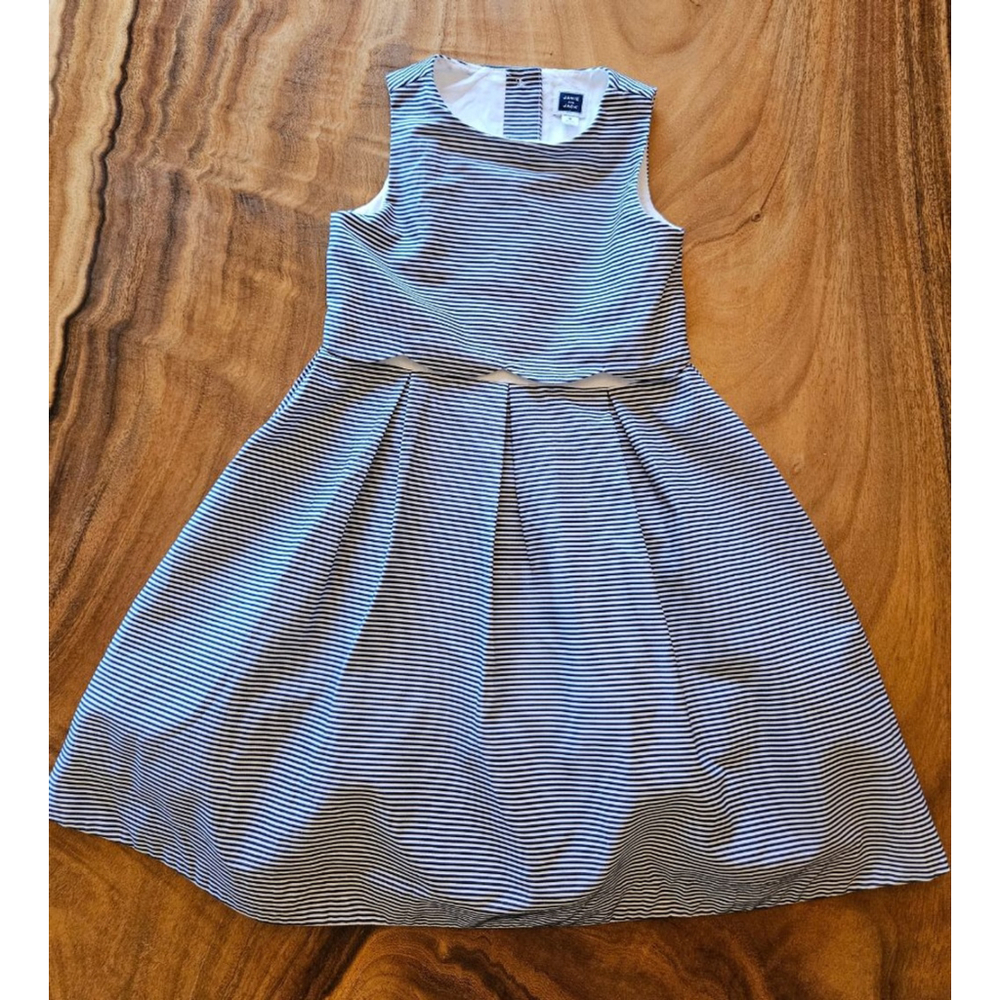 Girls Janie and Jack Navy White Striped Scallop Full Dress Size 5
